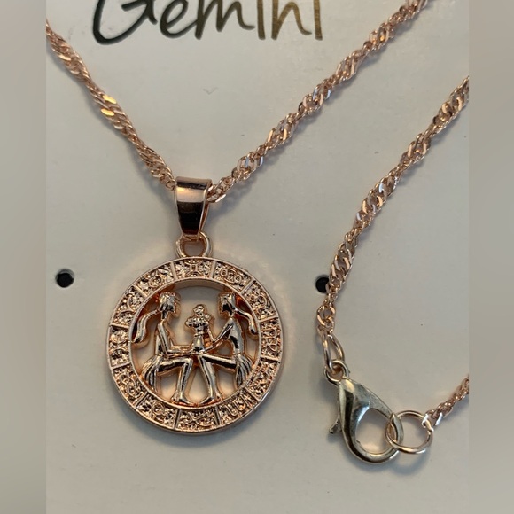 Gemini Pendant on 19” Chain in Rose Gold - Picture 2 of 2
